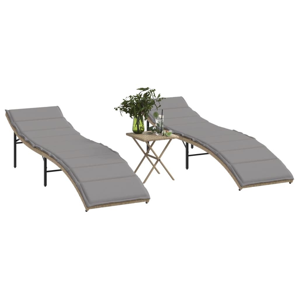 liggestole 2 stk. med bord polyrattan beige