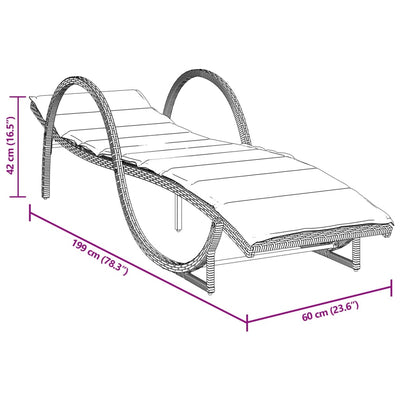 liggestol med hynde 60x199x42 cm polyrattan brun