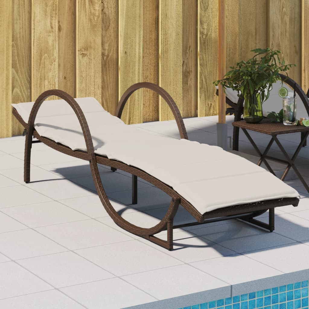 liggestol med hynde 60x199x42 cm polyrattan brun