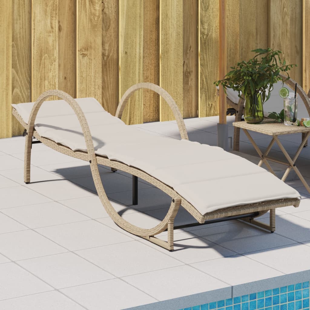 liggestol med hynde 60x199x42 cm polyrattan beige