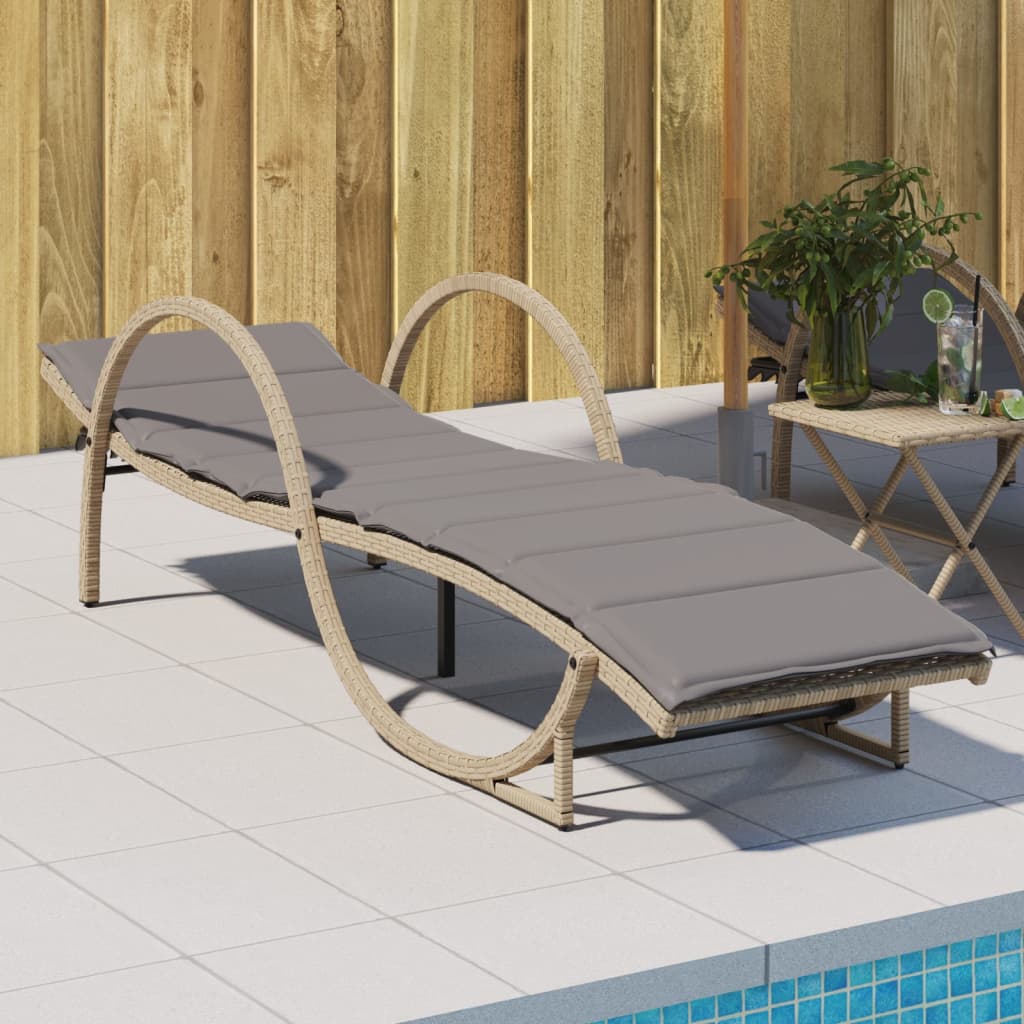 liggestol med hynde 60x199x42 cm polyrattan beige