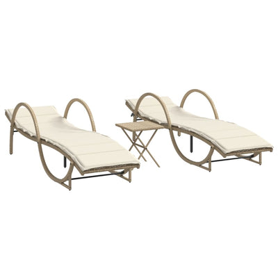 liggestole 2 stk. med bord polyrattan beige