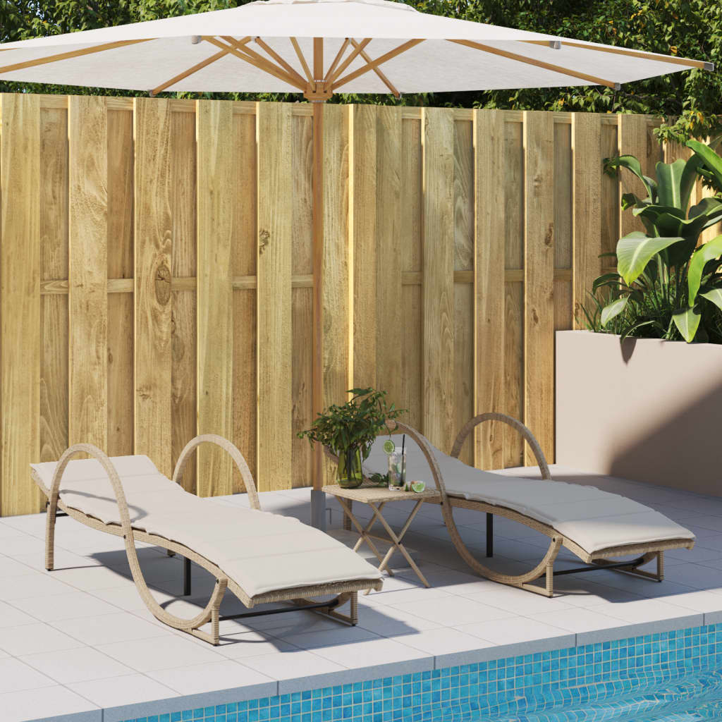 liggestole 2 stk. med bord polyrattan beige