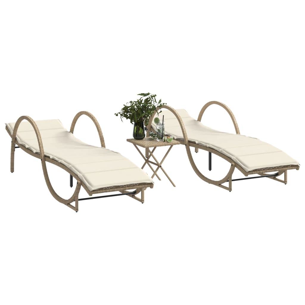 liggestole 2 stk. med bord polyrattan beige