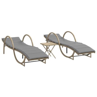 liggestole 2 stk. med bord polyrattan beige