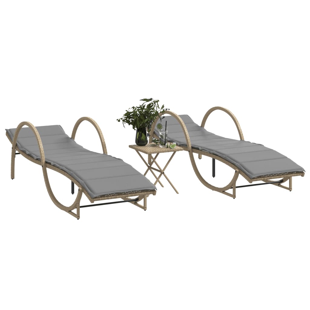 liggestole 2 stk. med bord polyrattan beige