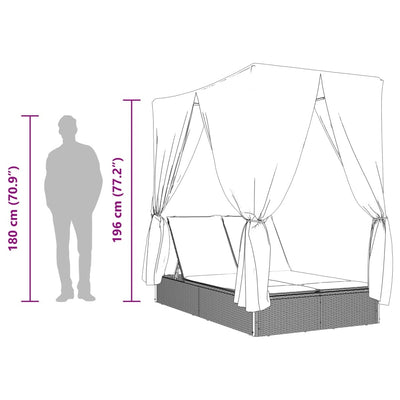 solseng med tag og gardiner polyrattan grå