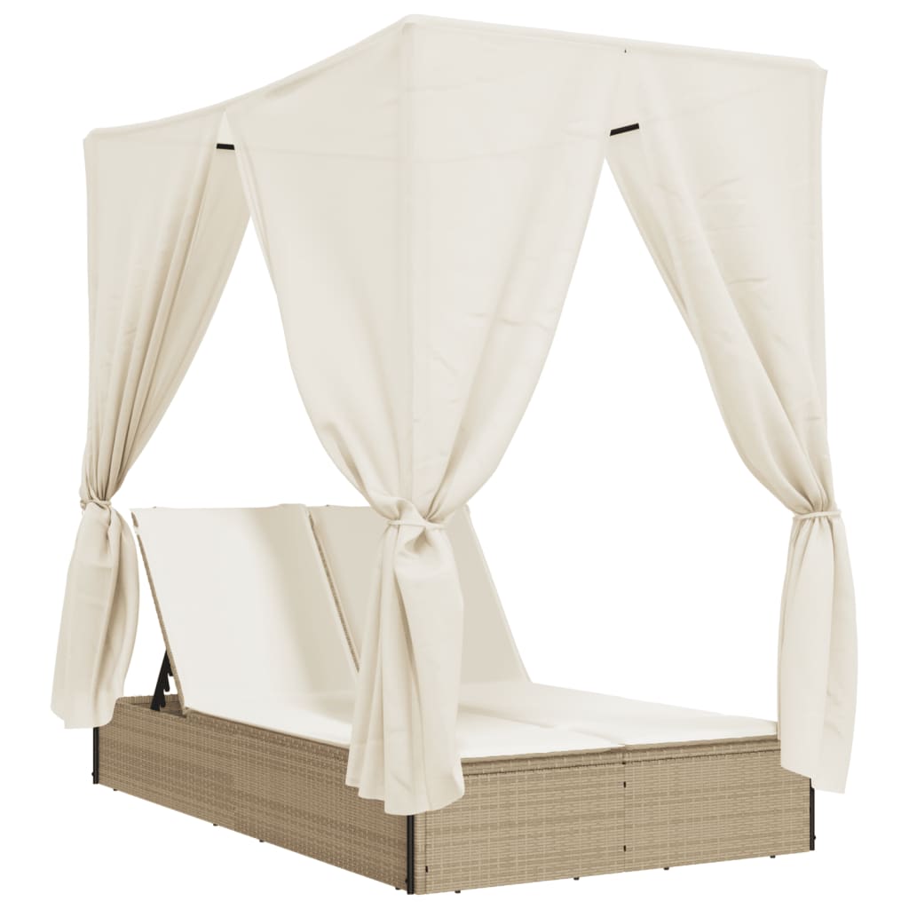 solseng med tag og gardiner polyrattan beige