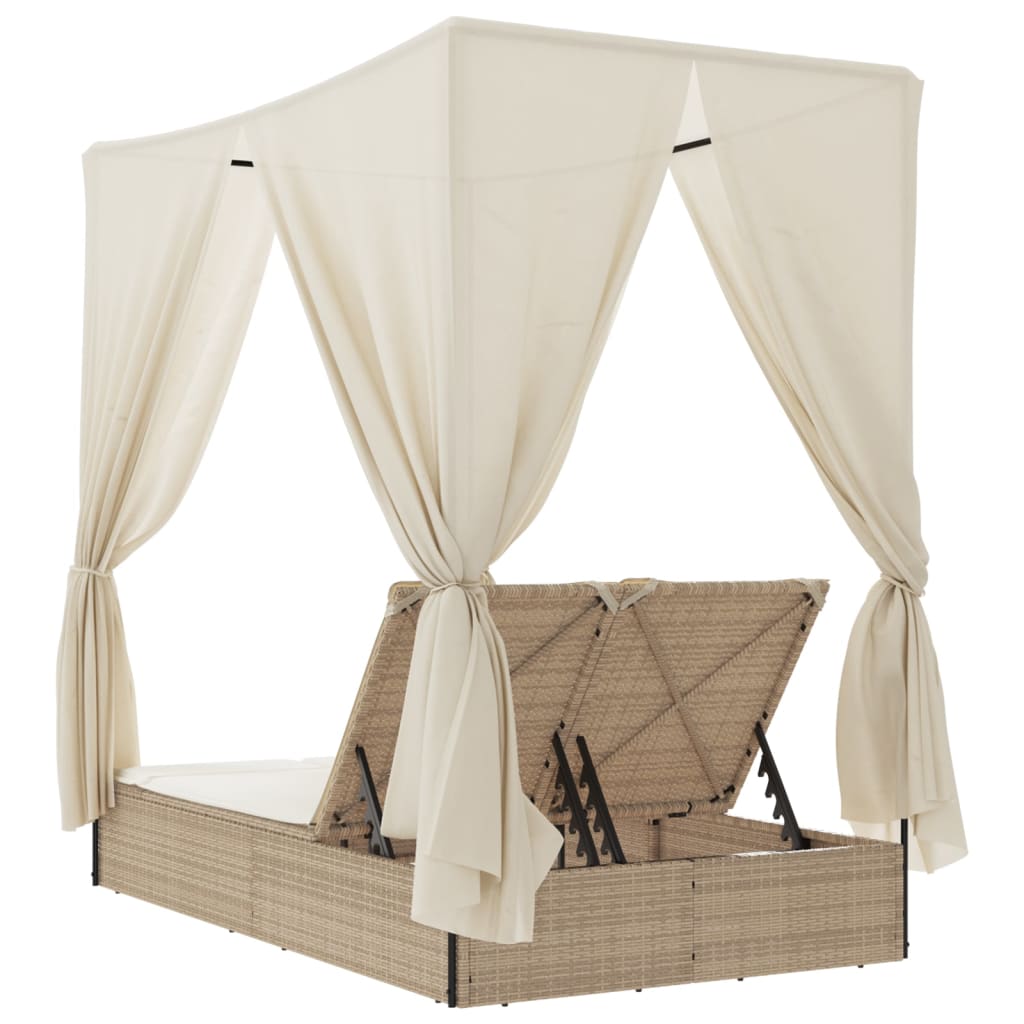 solseng med tag og gardiner polyrattan beige