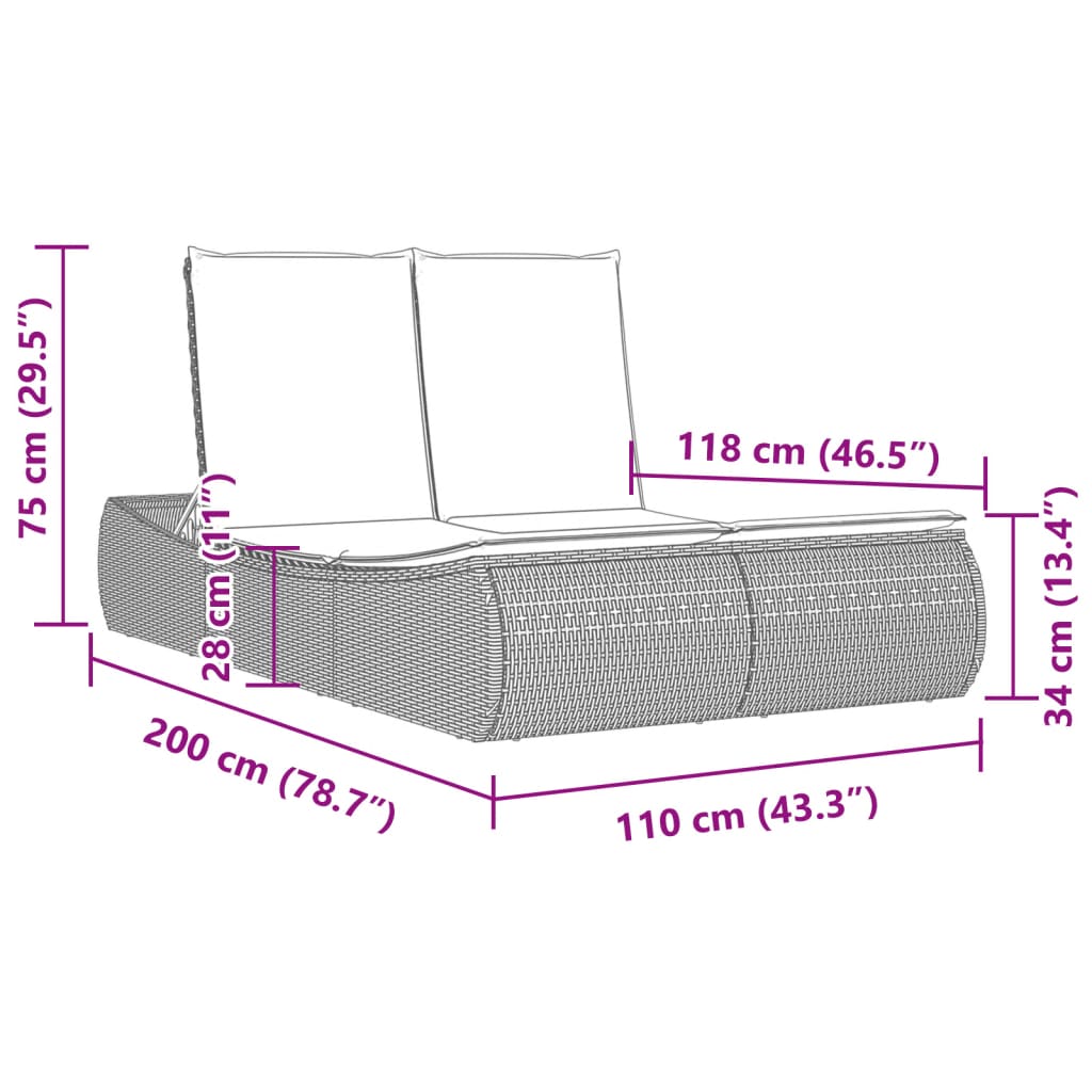 solseng med hynder polyrattan brun