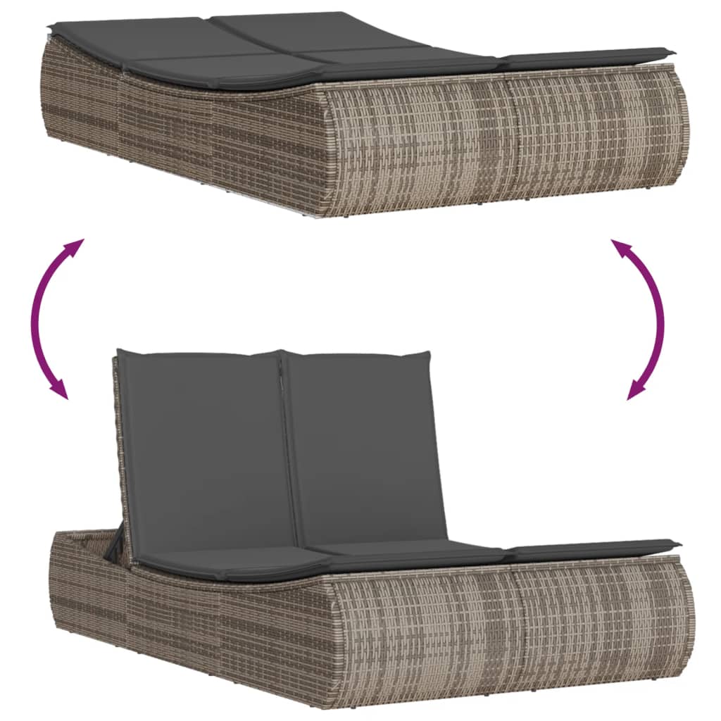 loungesofa med hynder polyrattan grå