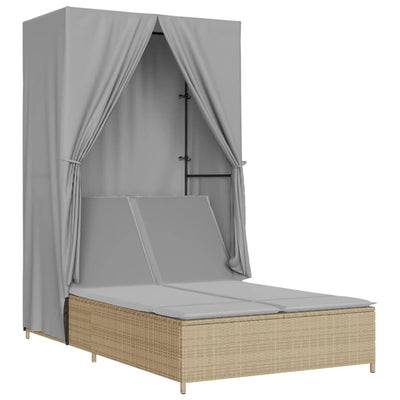 solseng med tag og gardiner polyrattan beige