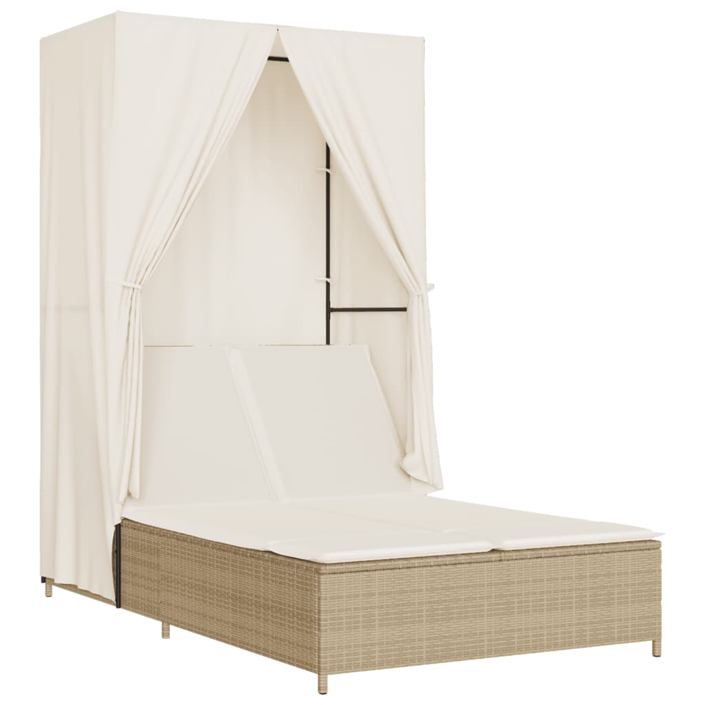 solseng med tag og gardiner polyrattan beige