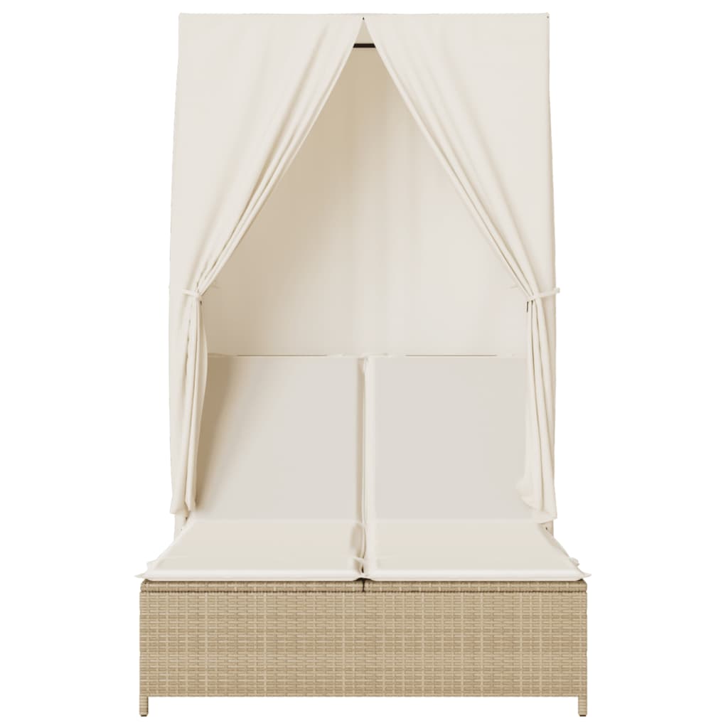 solseng med tag og gardiner polyrattan beige