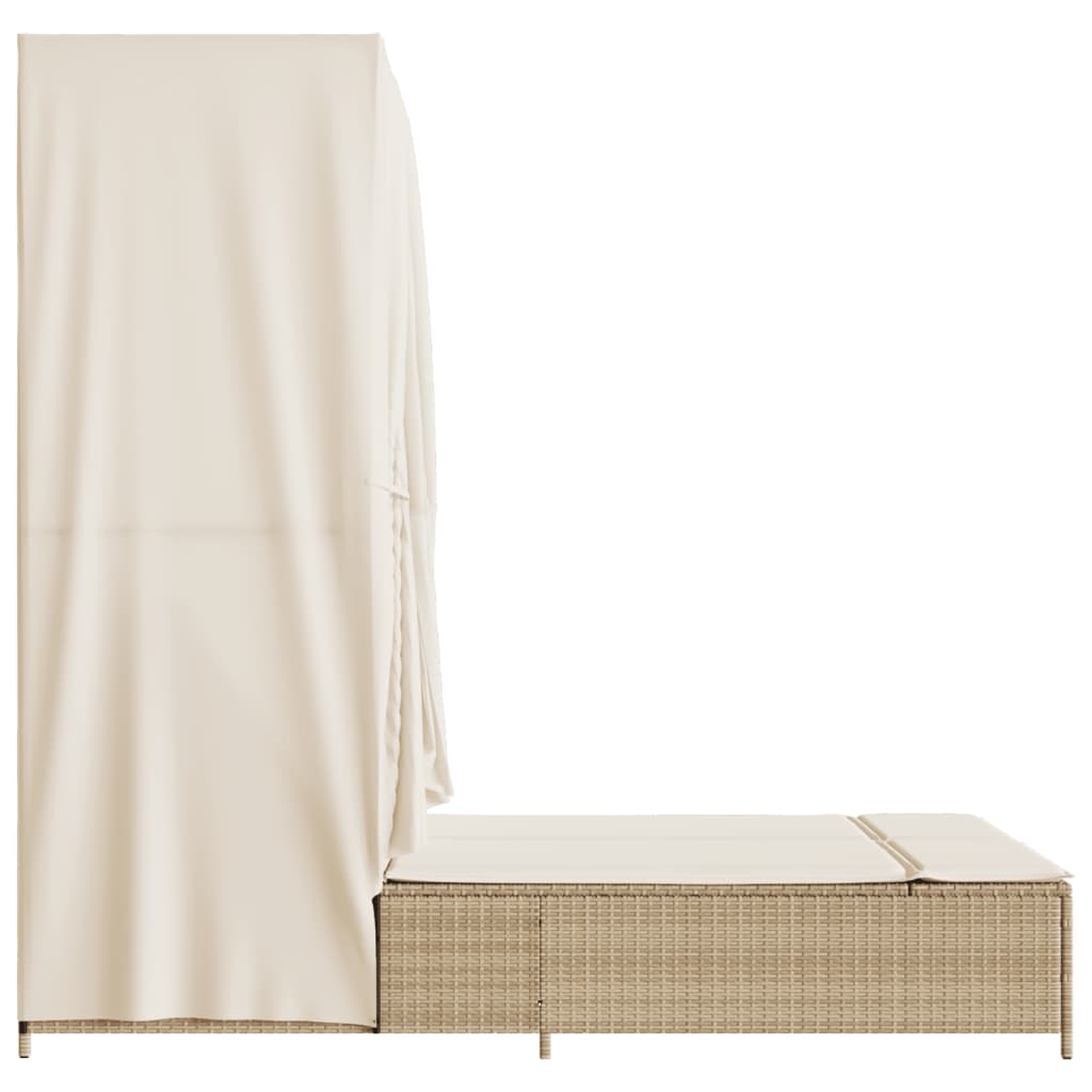 solseng med tag og gardiner polyrattan beige