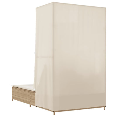 solseng med tag og gardiner polyrattan beige