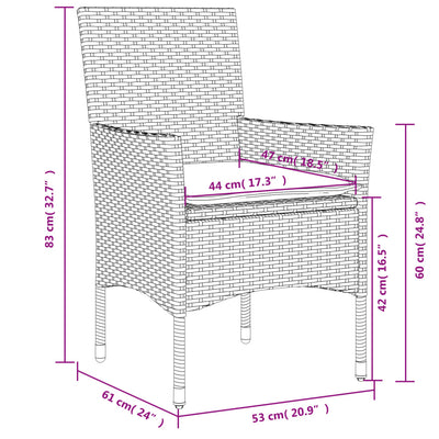 havestole med hynder 2 stk. polyrattan sort