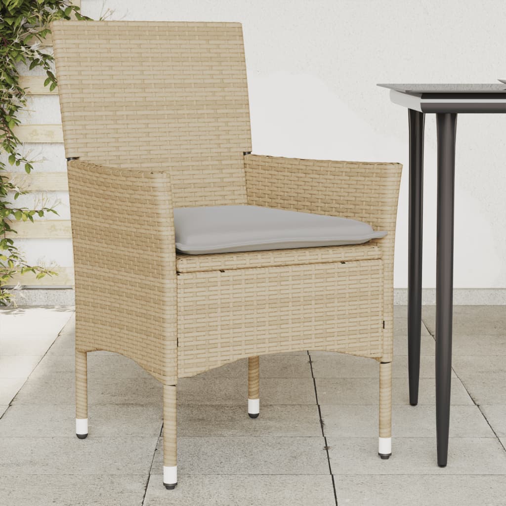 havestole med hynder 2 stk. polyrattan beige