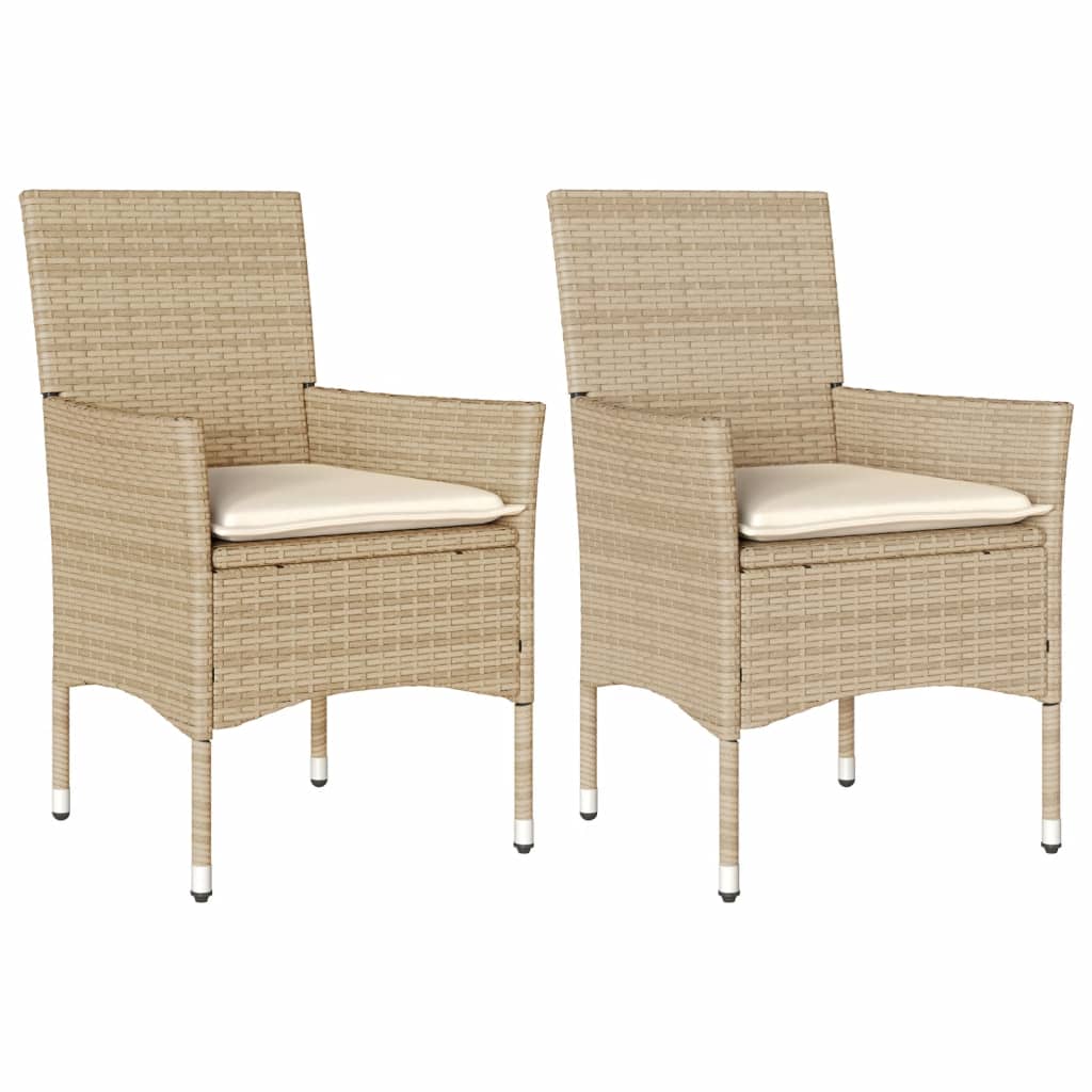 havestole med hynder 2 stk. polyrattan beige