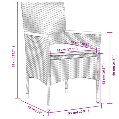 havestole med hynder 2 stk. polyrattan sort