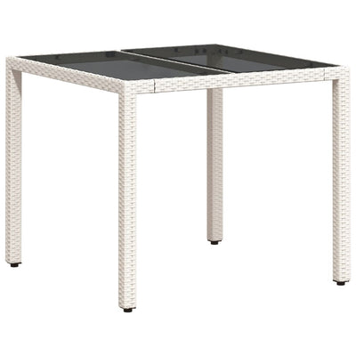 havebord med glastop 90x90x75 cm polyrattan hvid