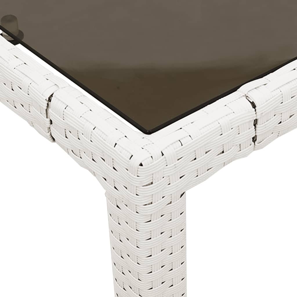 havebord med glastop 90x90x75 cm polyrattan hvid