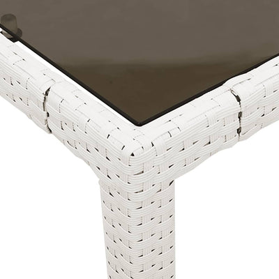 havebord med glastop 90x90x75 cm polyrattan hvid