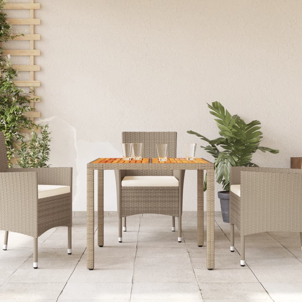 havebord 90x90x75 cm polyrattan og akacietræ beige