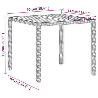 havebord 90x90x75 cm polyrattan og akacietræ beige