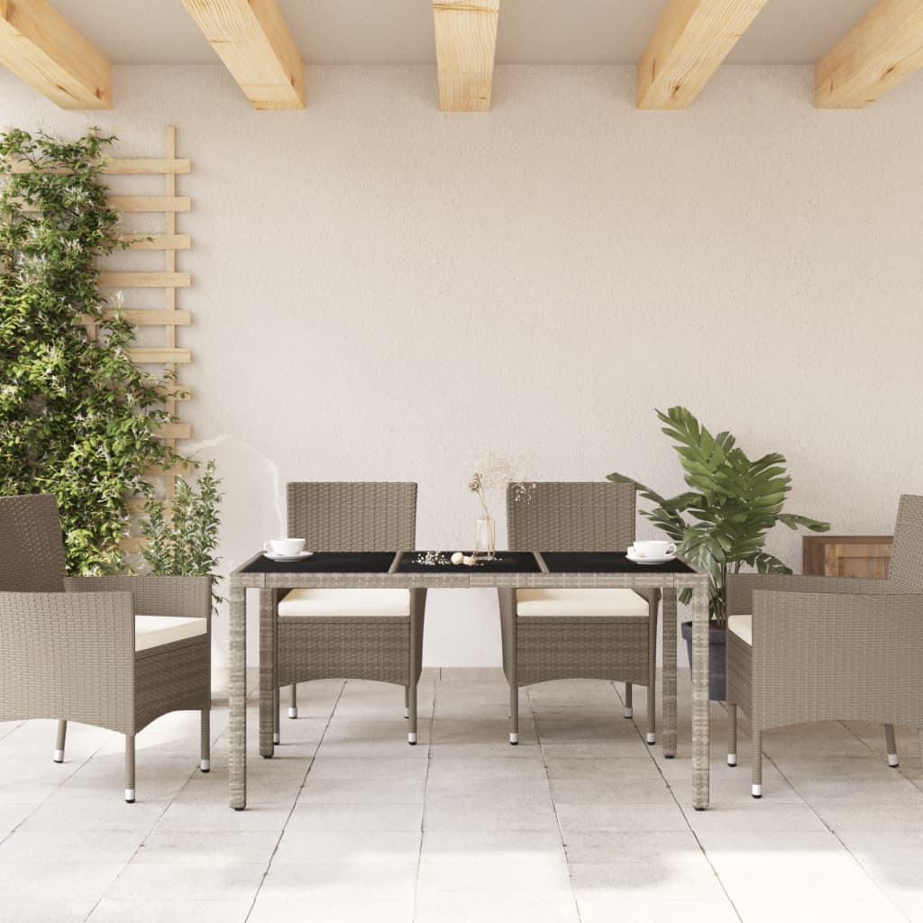 havebord med glastop 150x90x75 cm polyrattan lysegrå