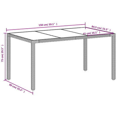 havebord med glastop 150x90x75 cm polyrattan hvid