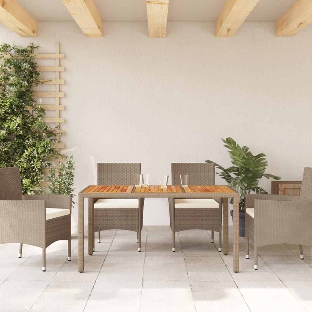 havebord 150x90x75 cm polyrattan og massivt akacietræ beige