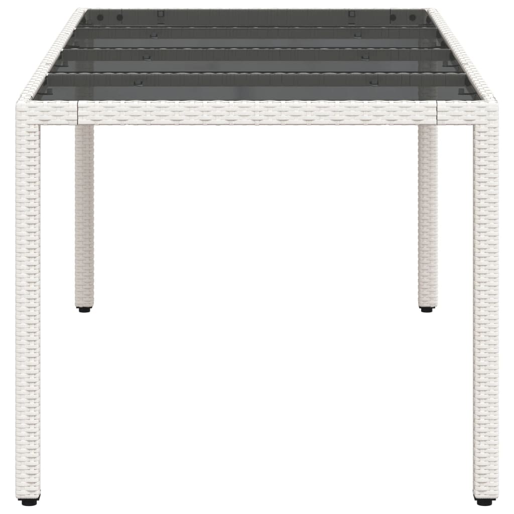 havebord med glastop 190x90x75 cm polyrattan hvid