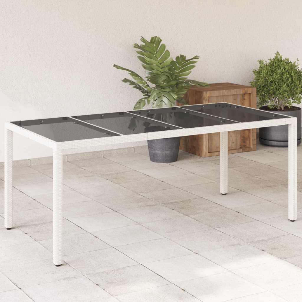 havebord med glastop 190x90x75 cm polyrattan hvid