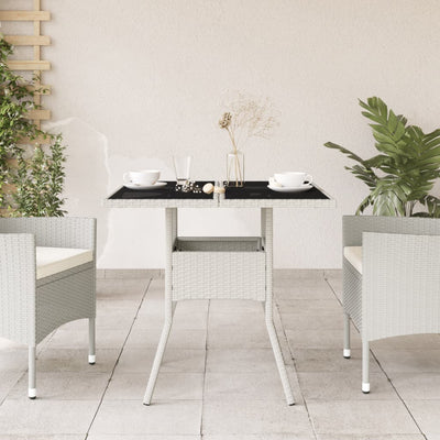 havebord med glastop 80x80x75 cm polyrattan hvid