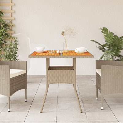 havebord 80x80x75 cm polyrattan og akacietræ sort