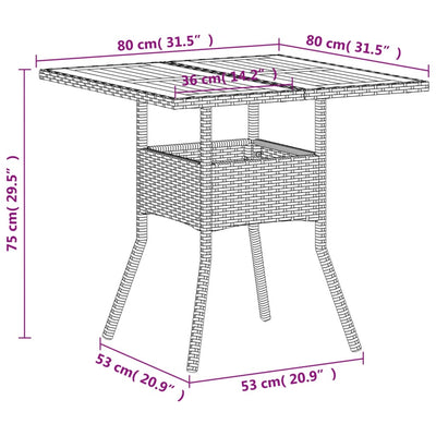 havebord 80x80x75 cm polyrattan og akacietræ sort