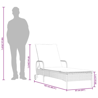 liggestol med hjul og hynde polyrattan sort