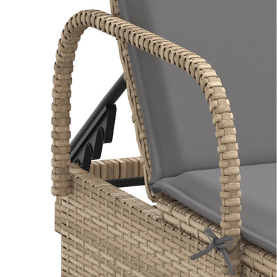 liggestol med hjul og hynde polyrattan beige