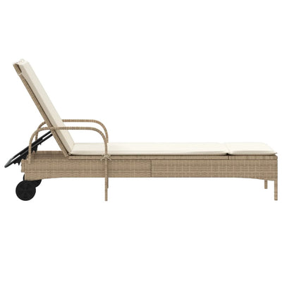 liggestol med hjul og hynde polyrattan beige