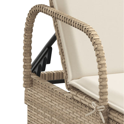 liggestol med hjul og hynde polyrattan beige