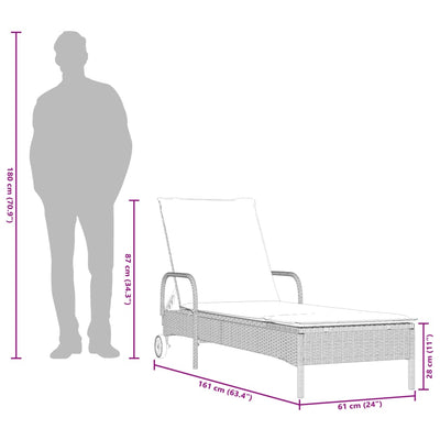 liggestol med hjul og hynde polyrattan lysegrå