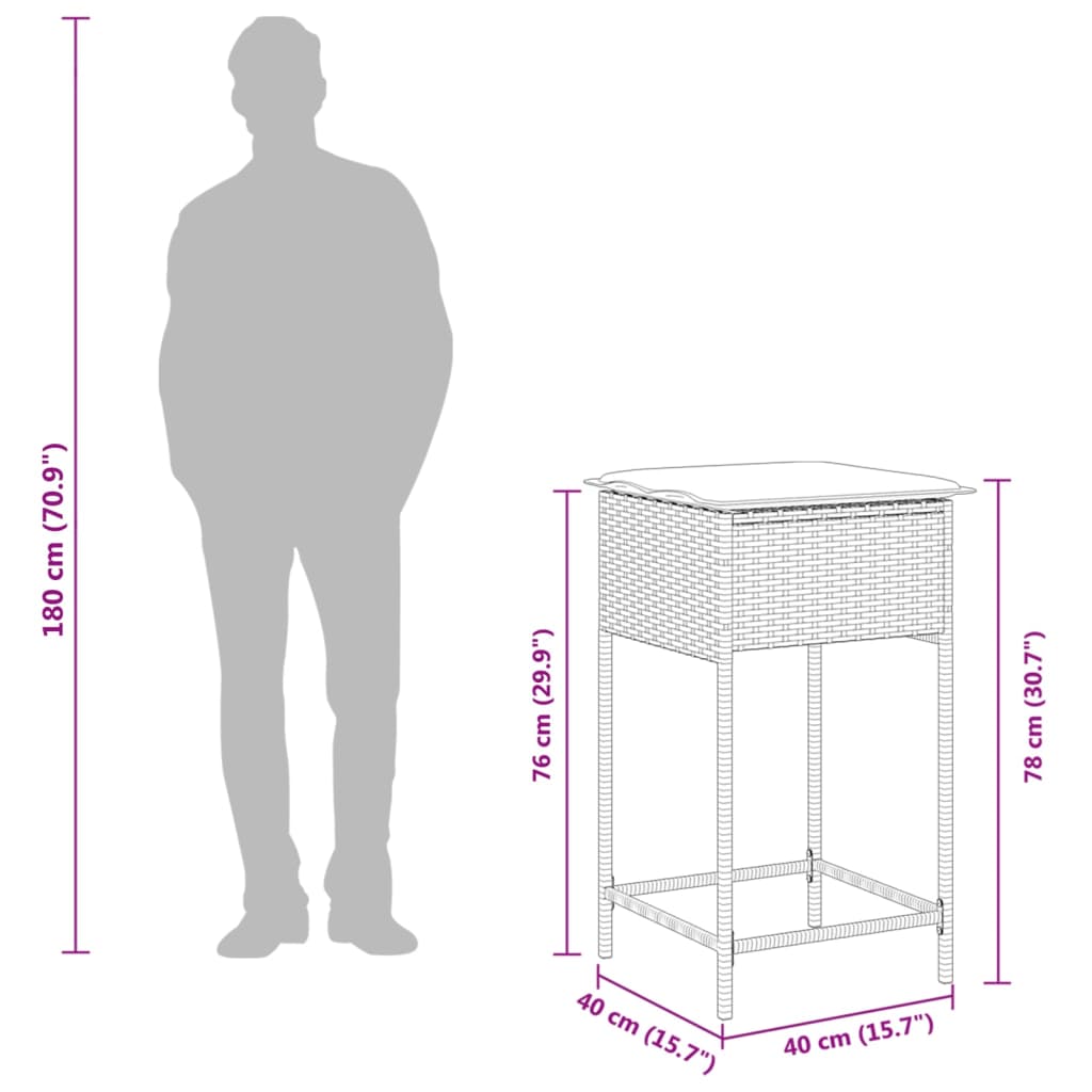 barstole til haven med hynder 2 stk. polyrattan sort