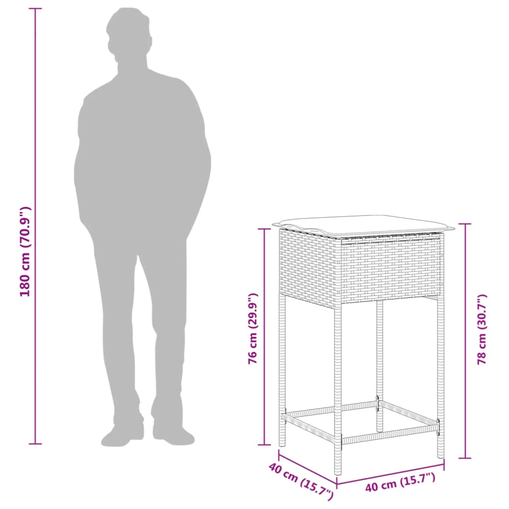 udendørs barstole med hynder 2 stk. polyrattan brun