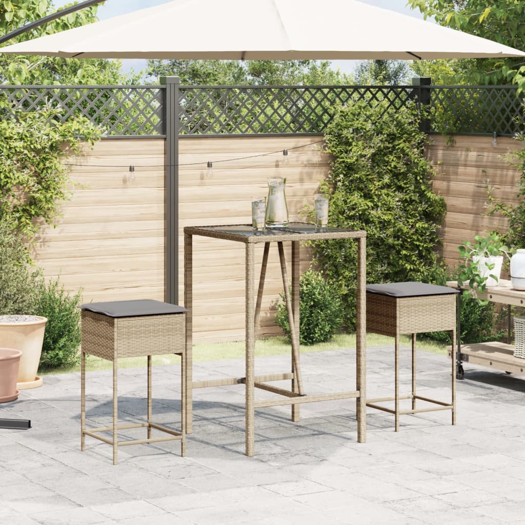 udendørs barstole med hynder 2 stk. polyrattan beige