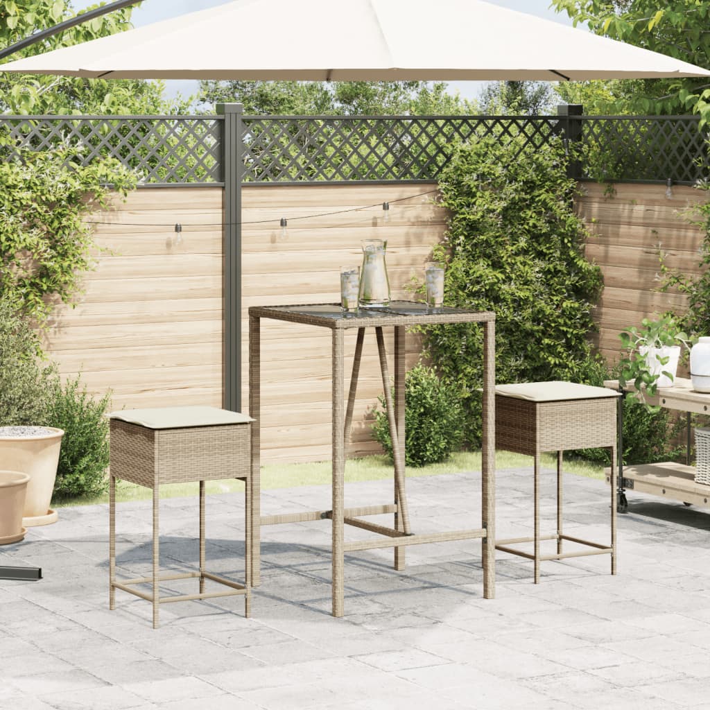 udendørs barstole med hynder 2 stk. polyrattan beige