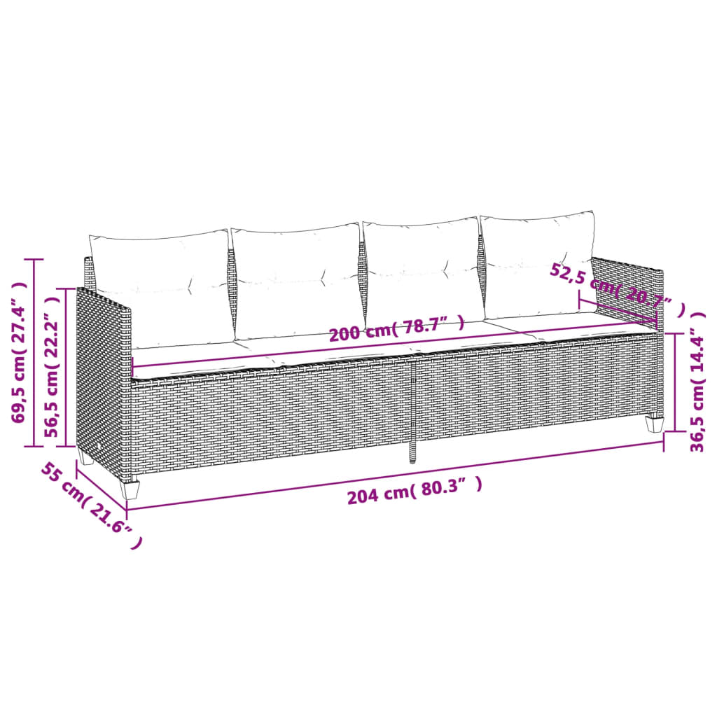 loungesofa med hynder polyrattan sort