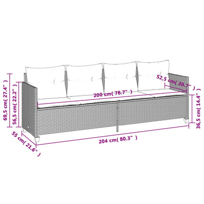 loungesofa med hynder polyrattan sort