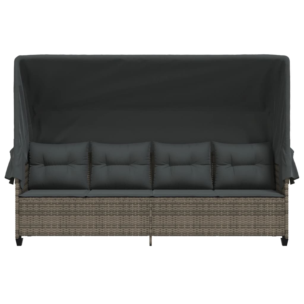 loungesofa med baldakin og hynder polyrattan grå