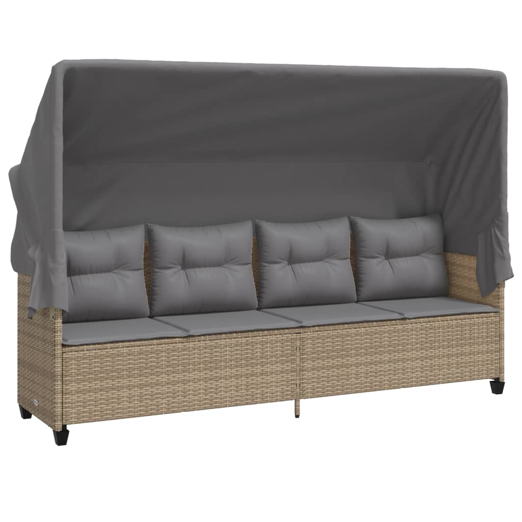 loungesofa med baldakin og hynder polyrattan beige